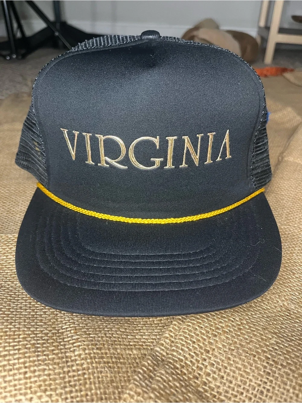 Virginia vintage Trucker Hat - Black with Gold Rope